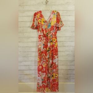 Boutique Brand Ces Femme Women's Chiffon Maxi Dress Romper Floral Sheer Sz Small